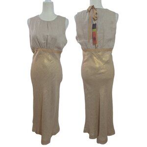 Tory Burch Women's Estee Dress Linen Gold Bias Cut Sleeveless Party Cocktail 10
